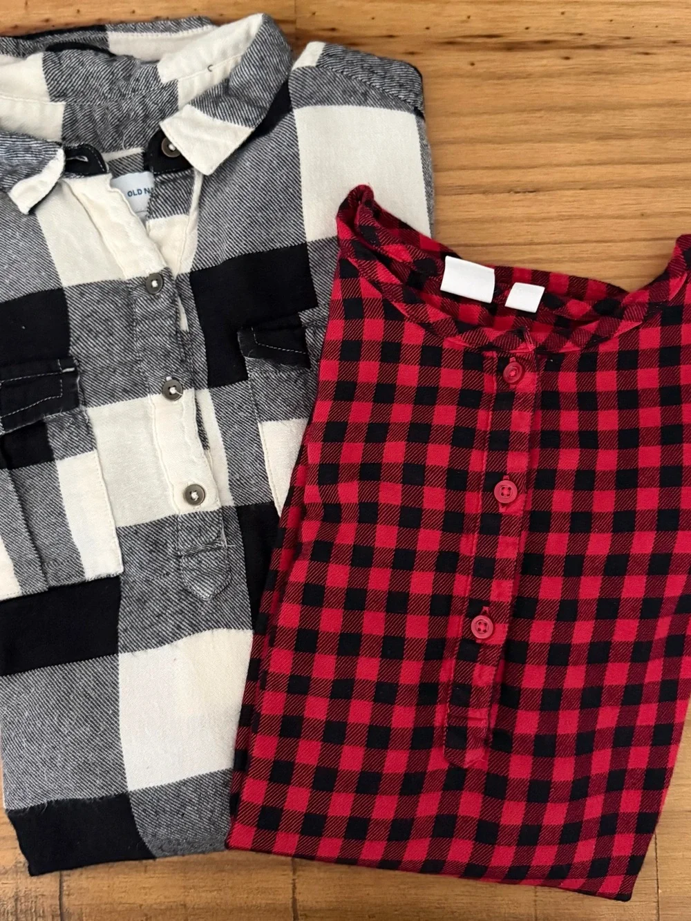 GAP Girls Black & White Buffalo Plaid and Red & Black Buffalo Plaid Top Duo